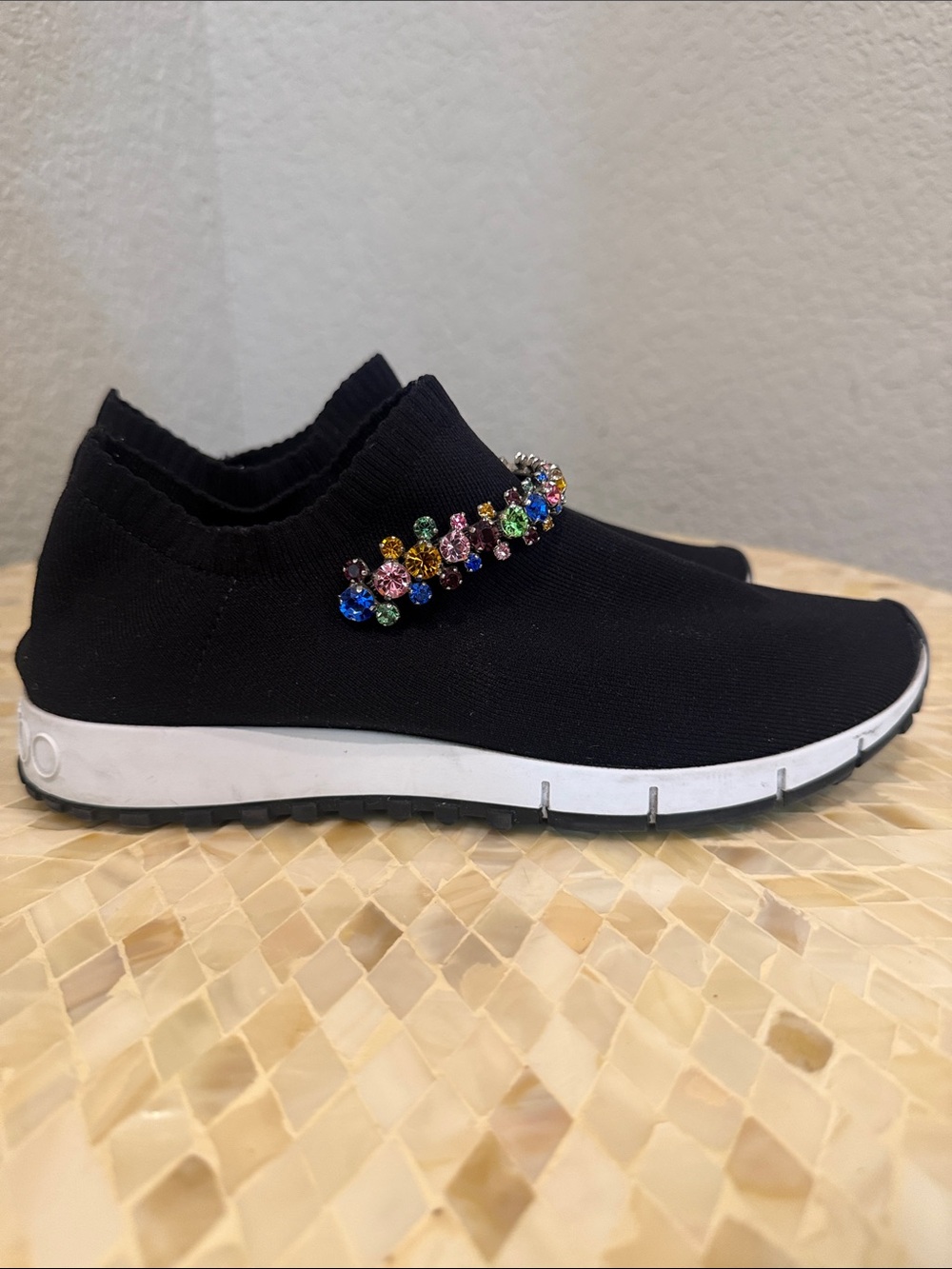 JIMMY CHOO Verona Embellished Knit Trainers Accent maybe 7.5
